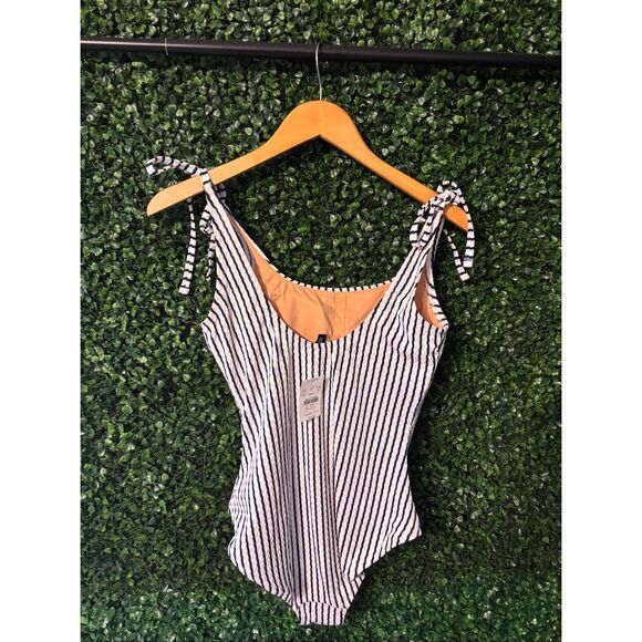 J.Crew Striped tie-shoulder one-piece swimsuit Sz Medium NWT - Picture 2 of 4